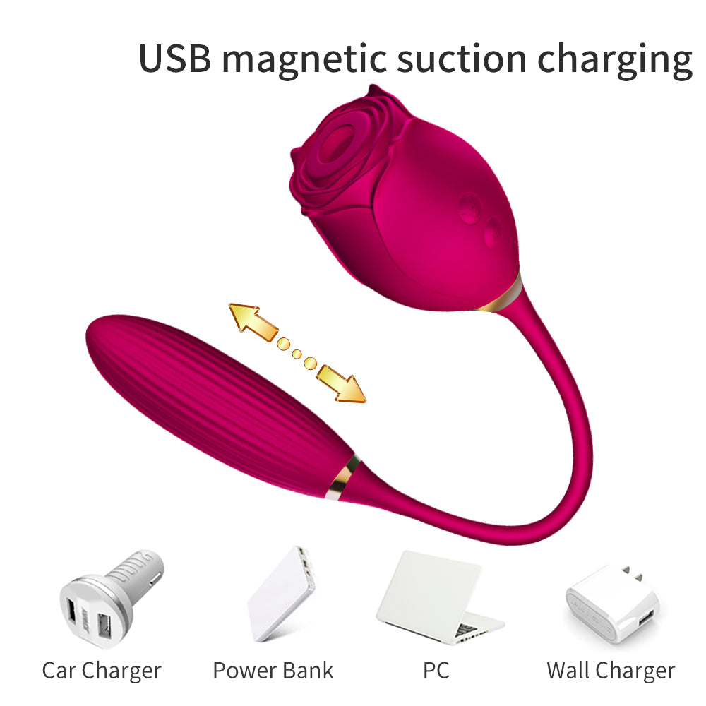 Rechargeable Rose Clit Toy with Thrusting Vibrator | inJOYout