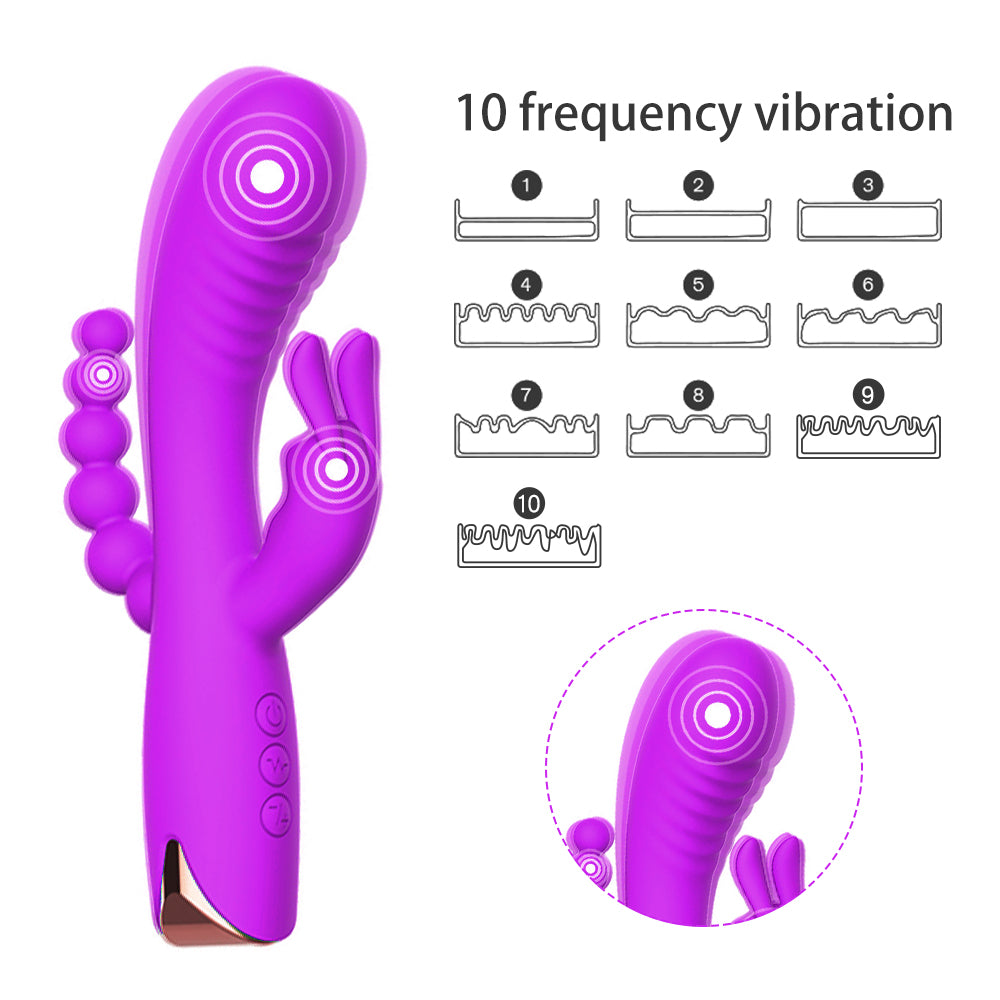 Purple Triple Rabbit Vibrator with 10 Vibration Modes | inJOYout