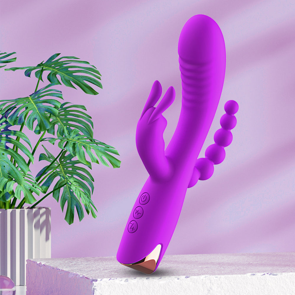 3-In-1 Purple Rabbit Vibrator with Anal Beads | inJOYout