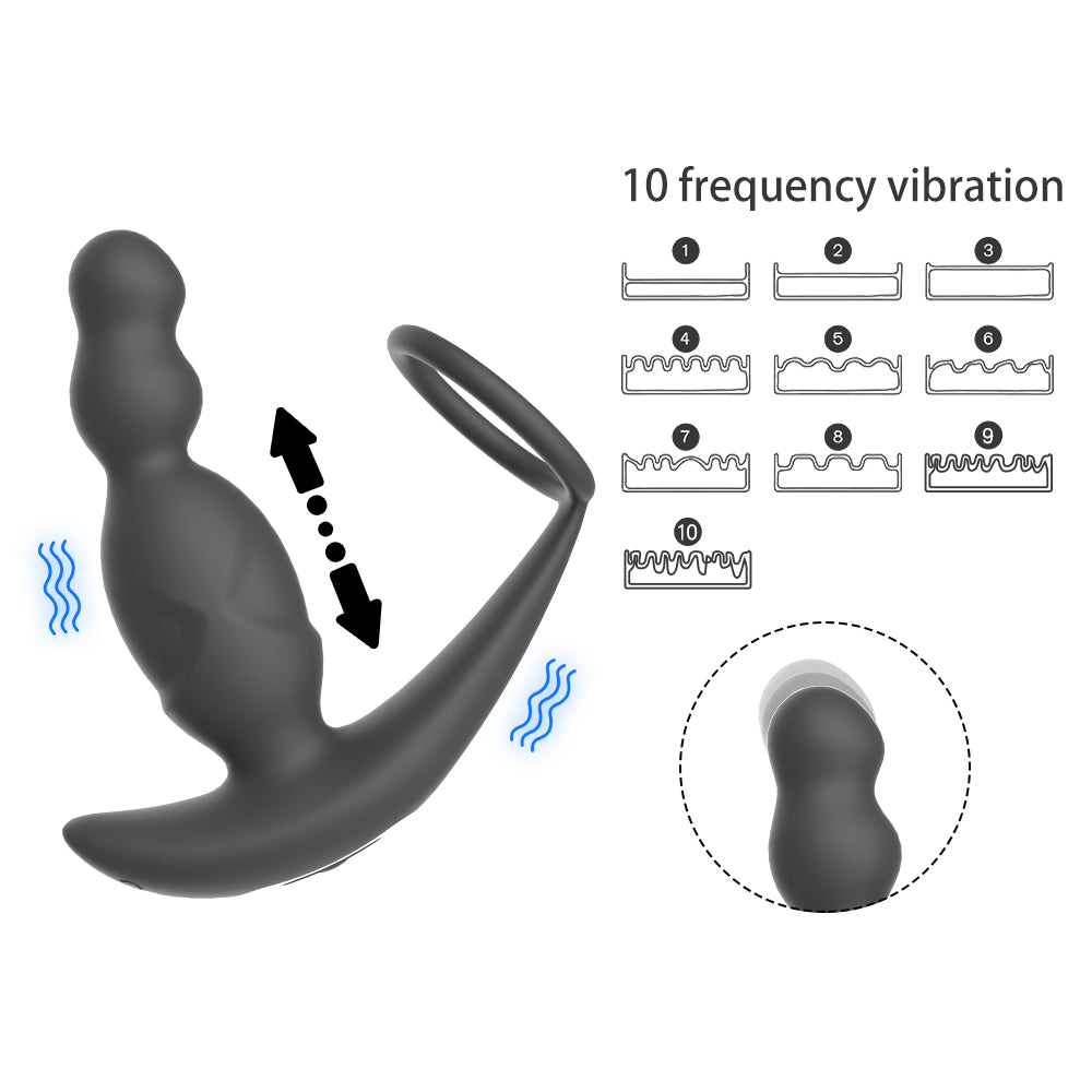 LUSE Beads Anal Vibrator with Penis Ring inJOYout LUSE Beads Anal Vibrator with Penis Ring inJOYout