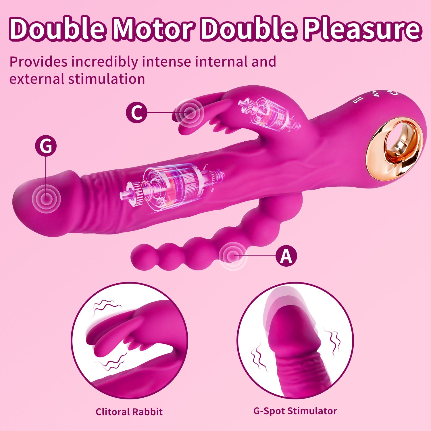 Rabbit Thrusting Dildo Vibrator with Anal Beads inJOYout Rabbit Thrusting Dildo Vibrator with Anal Beads inJOYout