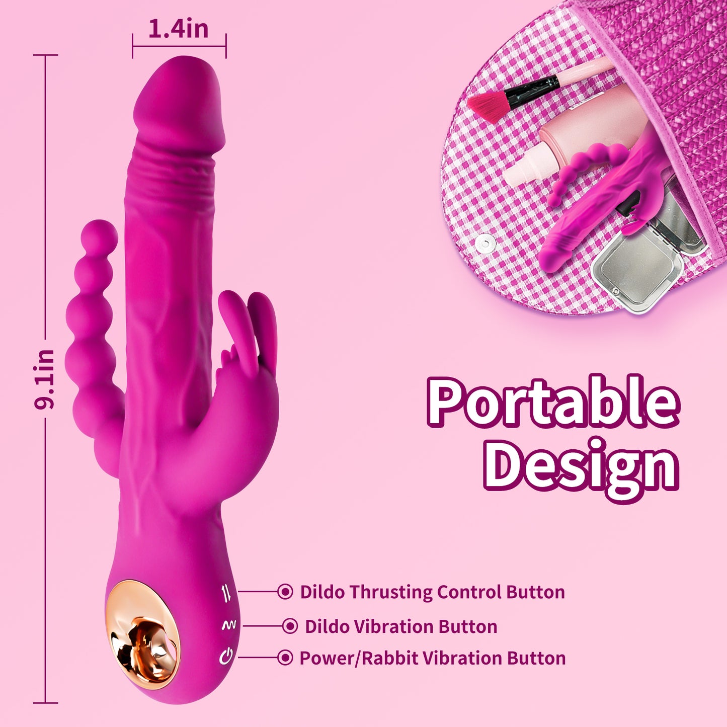 Rabbit Thrusting Dildo Vibrator with Anal Beads inJOYout Rabbit Thrusting Dildo Vibrator with Anal Beads inJOYout
